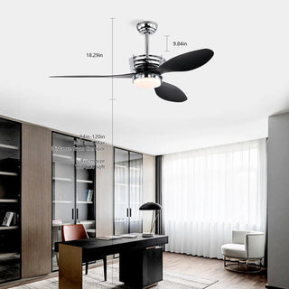 52" Modern Ceiling Fan with Light, 3 ABS Blades, DC Remote Control