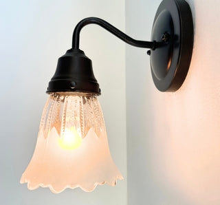 Scalloped Frost and Clear Delicate Hobnail Glass Wall Sconce