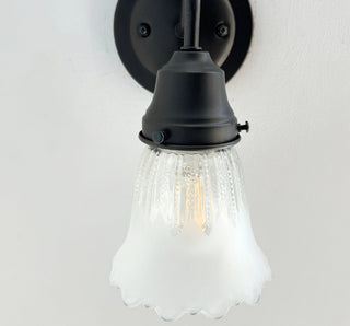 Scalloped Frost and Clear Delicate Hobnail Glass Wall Sconce