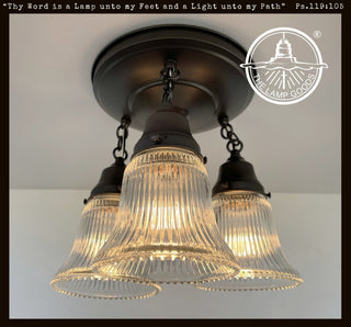 Antique HOLOPHANE 1960's CLEAR Glass Ceiling Light