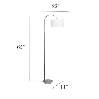 Modern Mid-Century Floor Lamp in Brushed Nickel Finish with White Drum Shade