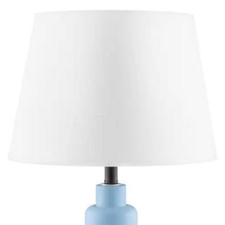 Small Blue Desk Light Table Lamp with White Fabric Shade for Bedside Nightstand