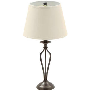 Traditional Bronze Metal Finish Table Lamp with Beige Linen Shade