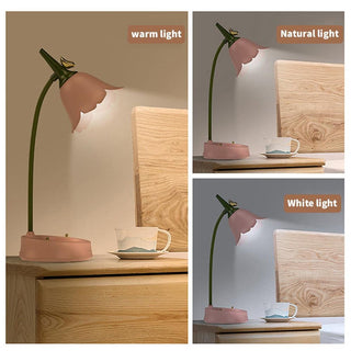 Flower LED Desk Lamp Student Bedroom Night Lamp Lighting Touch Reading Bedside Lamp Eye Protection Night Lights Table Lamp Light Cute Study Lamps for Bedroom Décor