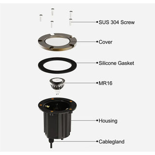 Brass Inground Lights for MR16 Bulbs with Brass and PVC Construction